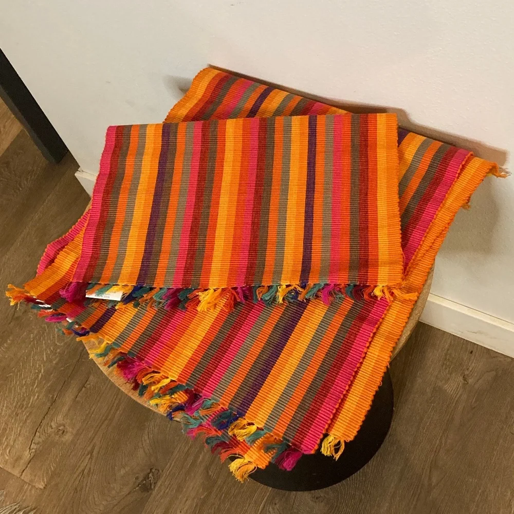 set of four crate and barrel fiesta stripe fringe cotton placemats